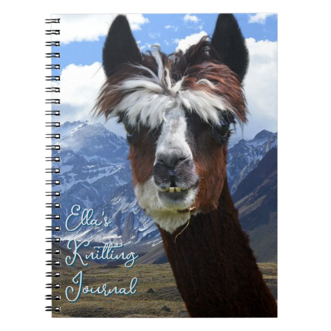 Llama Face Mountains Personalized Knitting Journal (Front)