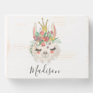 Llama Face With Eyelashes Personalized Name Wooden Box Sign