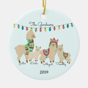 Llama Family of Four Christmas Ceramic Ornament