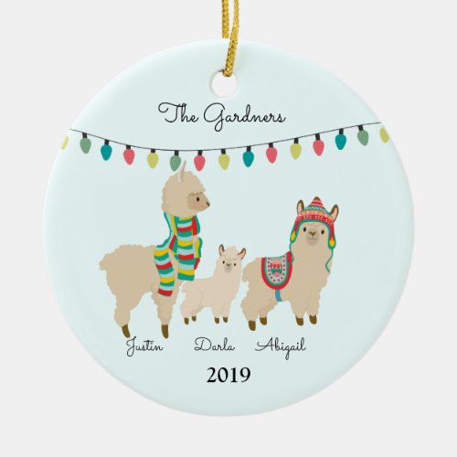 LLama Family of  Three Christmas Ceramic Ornament