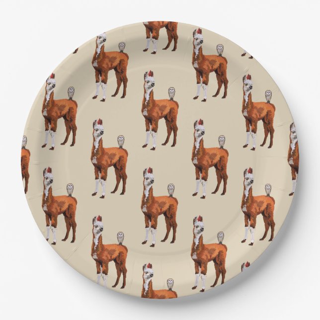 LLAMA & FEATHERS PAPER PLATES (Front)