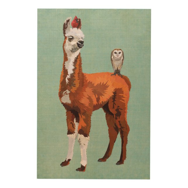 LLAMA & FEATHERS Wooden Canvas Wood Wall Decor (Front)