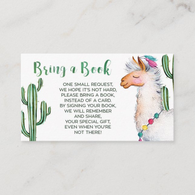 Llama Fiesta Baby Shower Bring a Book Enclosure Card (Front)