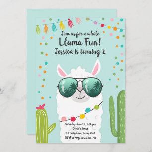 Llama Fiesta Birthday Alpaca Fiesta Blue Girl Invitation