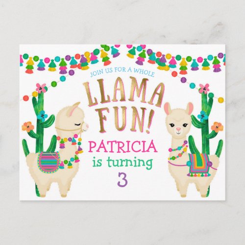 Llama  Fiesta Birthday invitation postcard