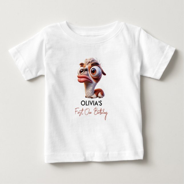 Llama Fiesta Funny Caricature 1st Birthday Baby T-Shirt (Front)