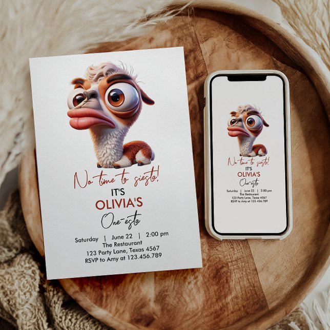 Llama Fiesta Funny Caricature 1st Birthday Invitation (Creator Uploaded)