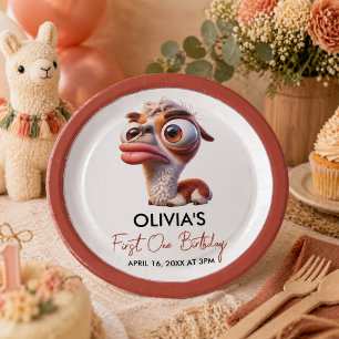 Llama Fiesta Funny Caricature 1st Birthday Paper Plates