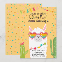 Llama Fiesta Heart Sunglasses Birthday Invitation