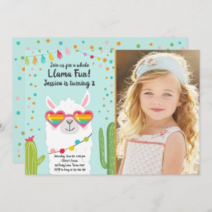 Llama Fiesta Heart Sunglasses Birthday Invitation