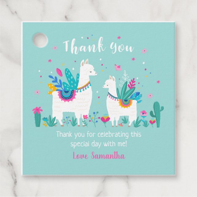 Llama Fiesta Square Favor Tag (Front)