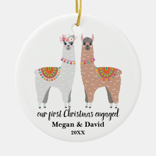 Llama First Christmas Engaged or married Ceramic Ornament