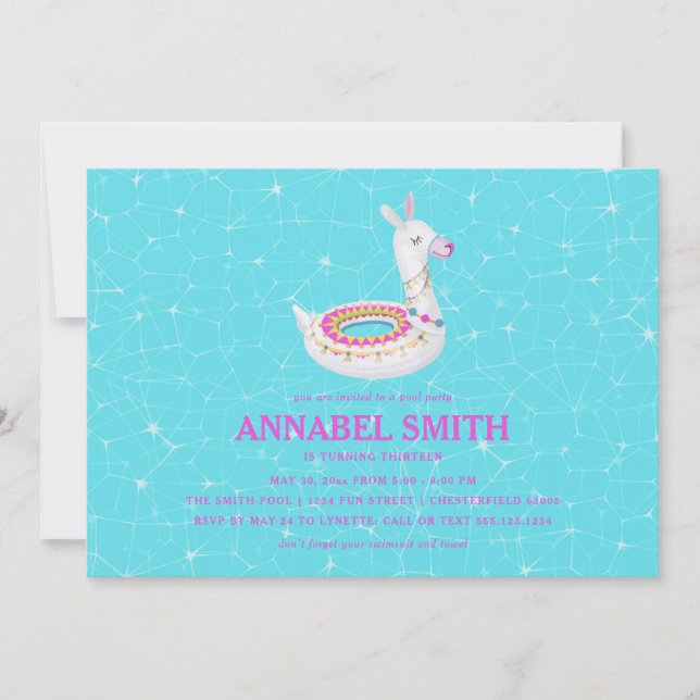 Llama Float Birthday Pool Party Invitation (Front)