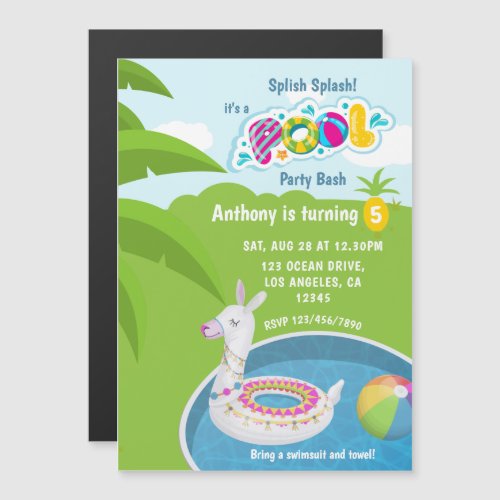 Llama Floatie Pool Birthday Party Magnetic Invitation