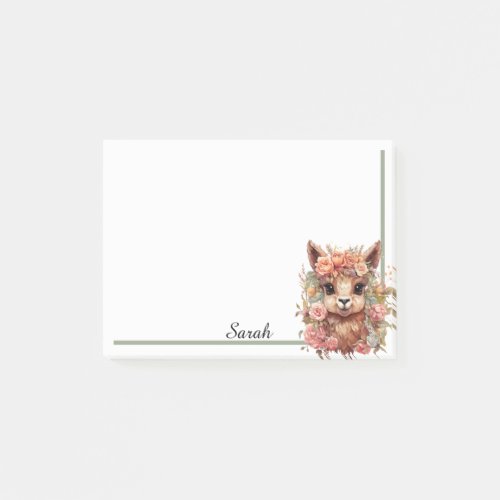 Llama Floral Add Recipients Name Office Gift Post_it Notes