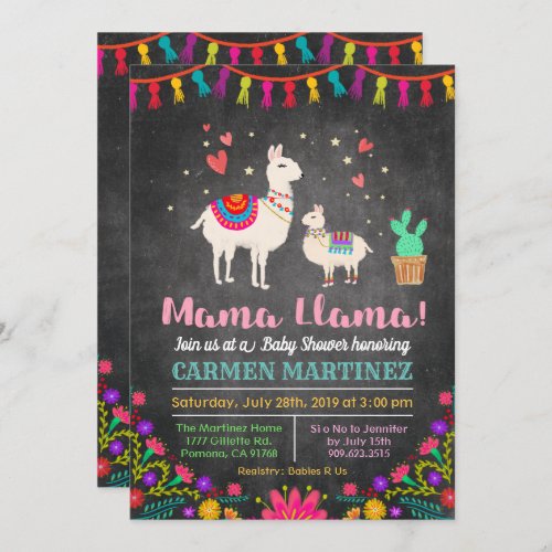 Llama Floral Baby Shower Invitation