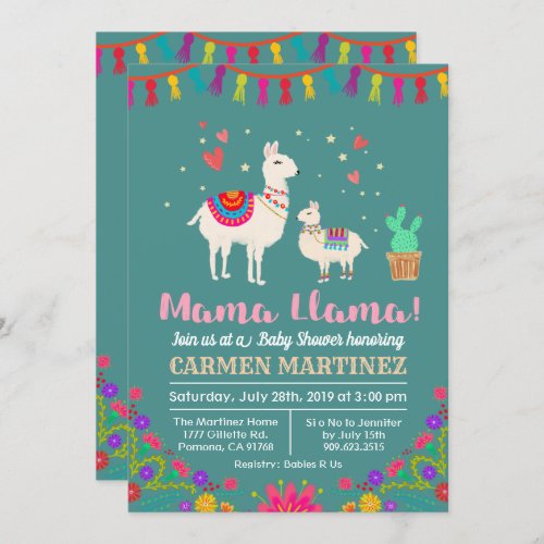 Llama Floral Baby Shower Invitation
