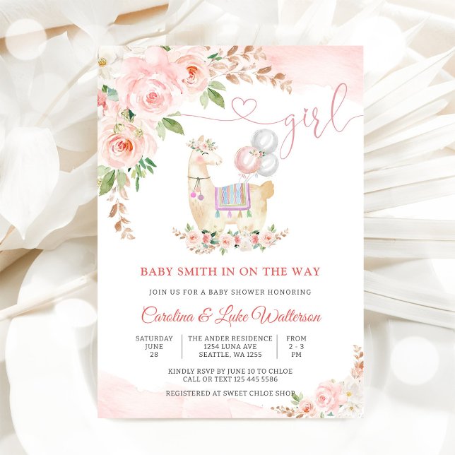 Llama Floral Baby Shower Invitation (Creator Uploaded)