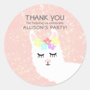 Llama Floral Blush Pink Thank You Classic Round Sticker