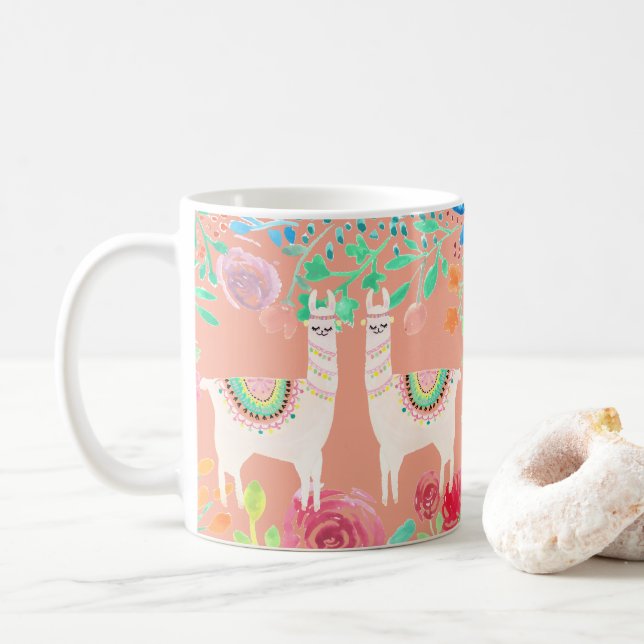 Llama floral coffee mug (With Donut)