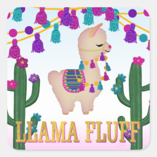 LLAMA FLUFF Square Treat Bag Toppers Sticker