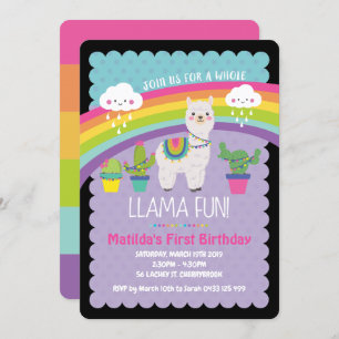 Llama Fun 1st Birthday Party Invitations