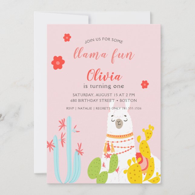 Llama Fun Birthday Pink Invitation (Front)