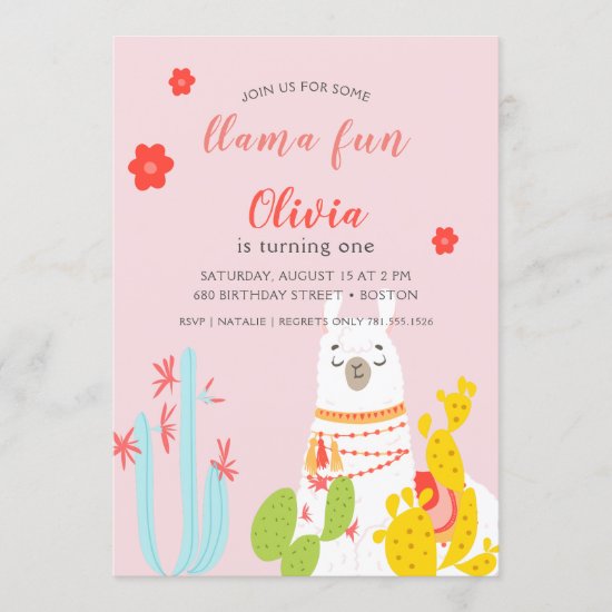 Llama Fun Birthday Pink Invitation