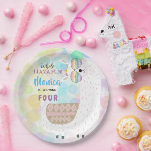 LLama fun, colorful kids birthday Paper Plates