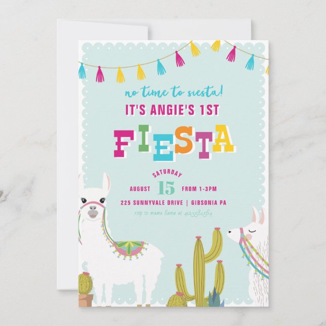 Llama Fun Fiesta Alpaca Birthday Invitation (Front)