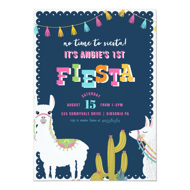 Llama Fun Fiesta Alpaca Birthday Invitation
