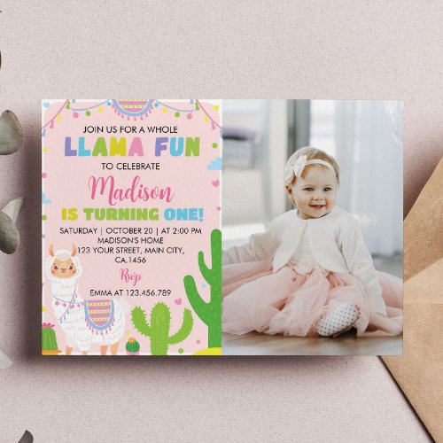 Llama Fun Fiesta Girl Birthday Invitation