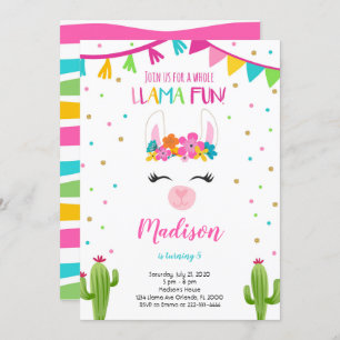 Llama Fun With Cactus Birthday Invitation