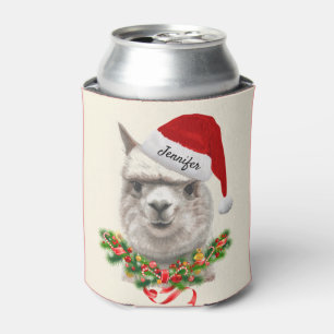 Llama Funny Christmas Stocking Stuffer Santa Hat Can Cooler