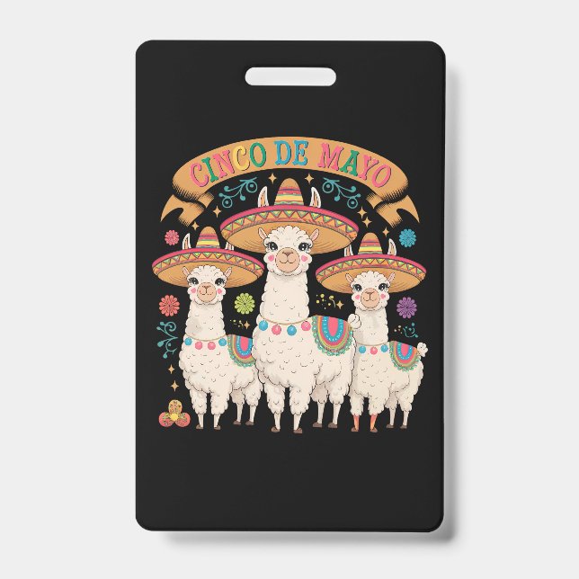 Llama Funny Cinco De Mayo Fiesta Party Badge (Front)