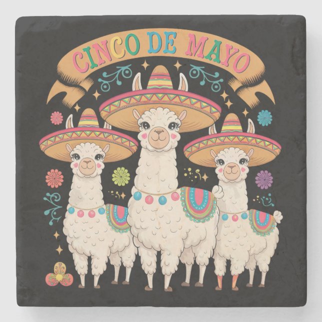 Llama Funny Cinco De Mayo Fiesta Party Stone Coaster (Front)