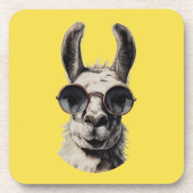 Llama Funny Face Beverage Coaster (Front)