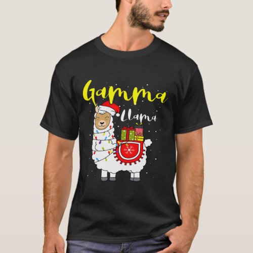 Llama Gamma Lights Santa Hat Xmas Pajama Matching  T_Shirt