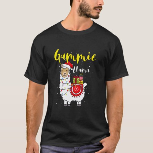 Llama Gammie Lights Santa Hat Xmas Pajama Matching T-Shirt