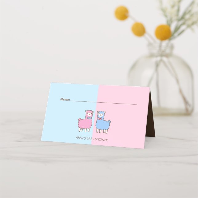 Llama Gender Reveal Baby Shower Place Card (Front)