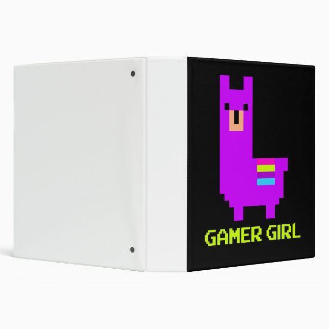 Llama Gift | Cute Alpaca Llama Gamer Girl 8-Bit 3 Ring Binder (Background)