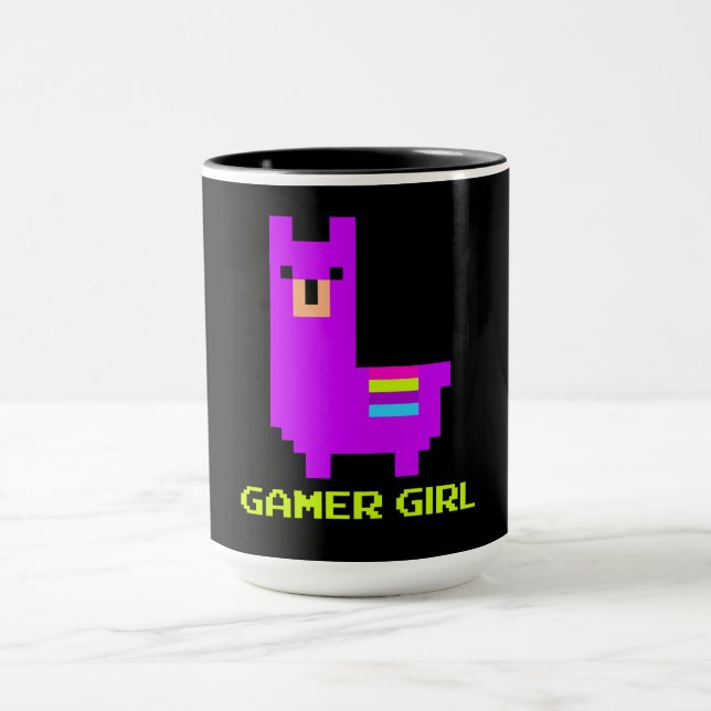 Llama Gift | Cute Alpaca Llama Gamer Girl 8-Bit Mug (Center)