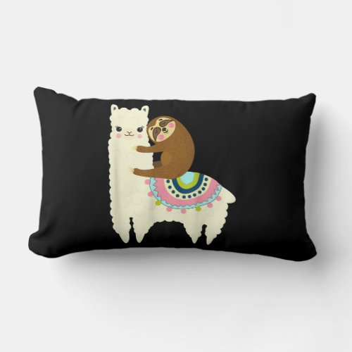 Llama Gift  Cute Llama  Sloth Best Friends Lumbar Pillow