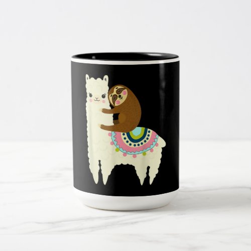 Llama Gift  Cute Llama  Sloth Best Friends Two_Tone Coffee Mug