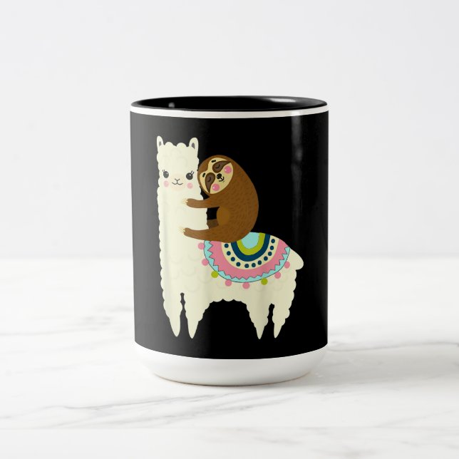 Llama Gift | Cute Llama & Sloth, Best Friends Two-Tone Coffee Mug (Center)