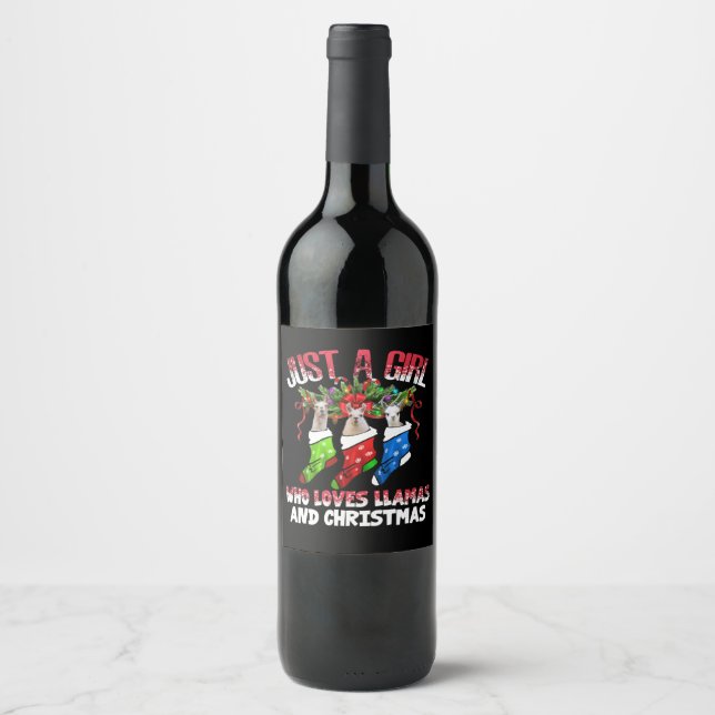 Llama Gift | Who Loves Llamas And Christmas Wine Label (Front)