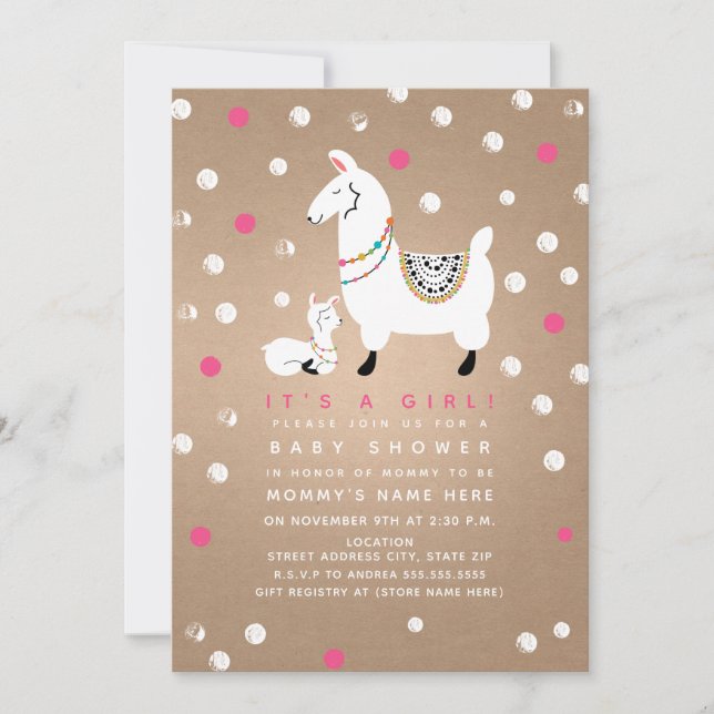 Llama Girl Baby Shower Invitation (Front)