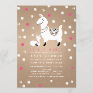 Llama Girl Baby Shower Invitation