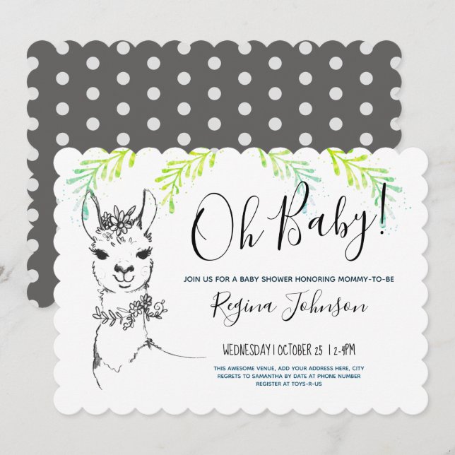 Llama Girl Baby Shower Invitation (Front/Back)