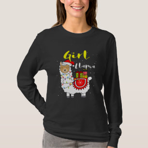 Llama Girl Lights Santa Hat Xmas Pajama Matching F T-Shirt